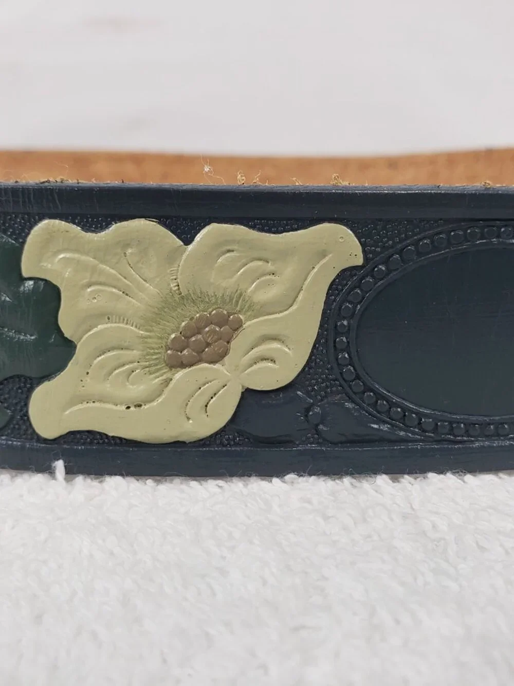 Beth Frank Hand‑Tooled Leather Belt – Floral Design – Size 36